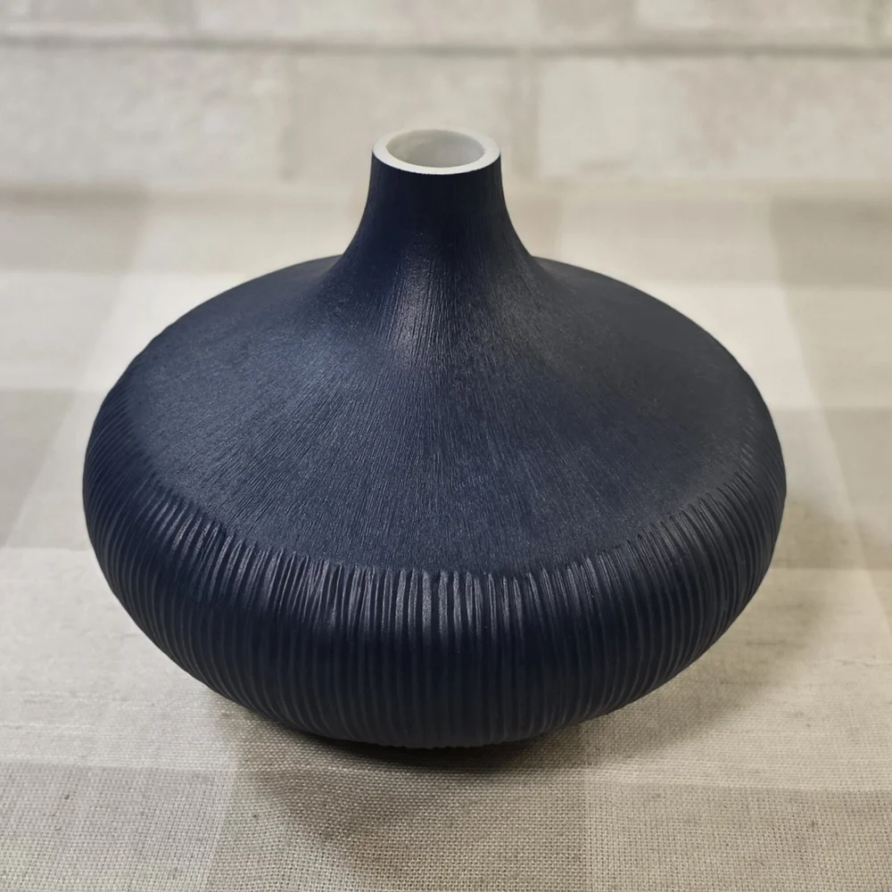 Indigo Blue Textured Ceramic Table Round Bud Ikebana Vase 8